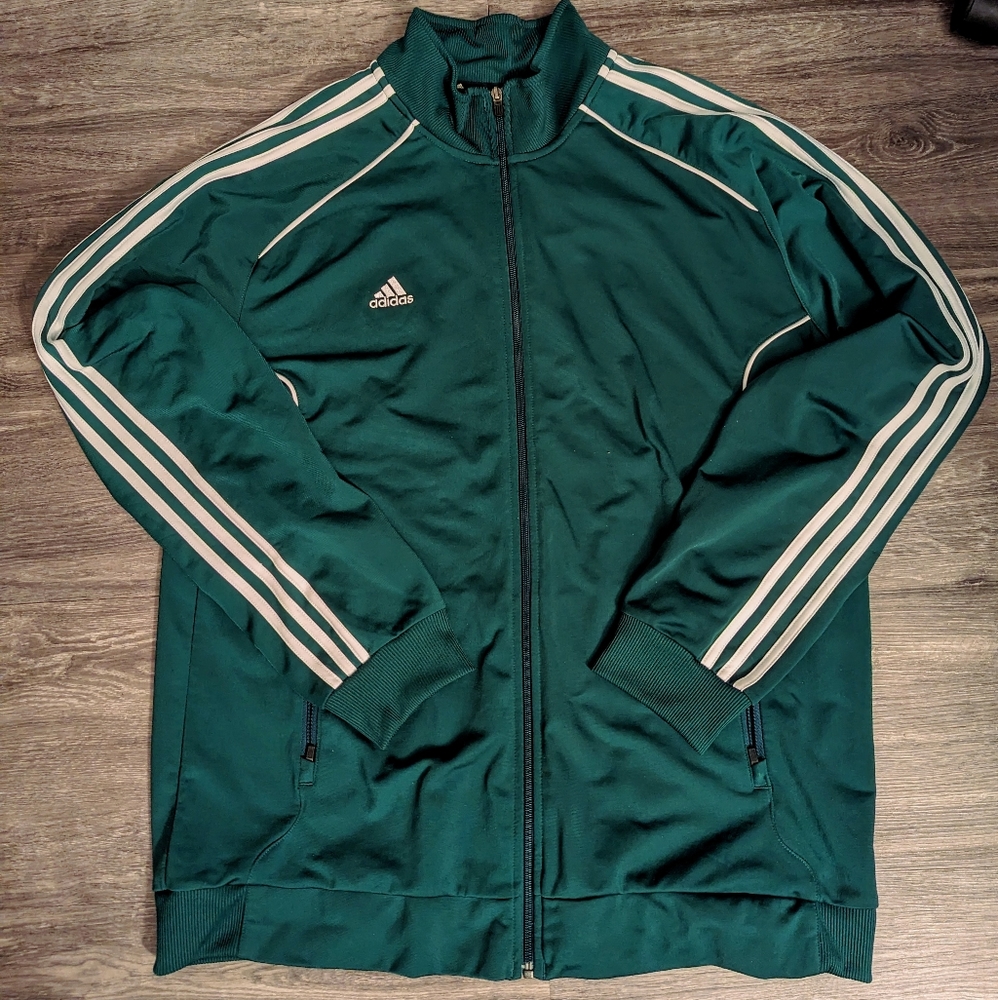 Adidas Green Athletic Zipper Jacket Polyester